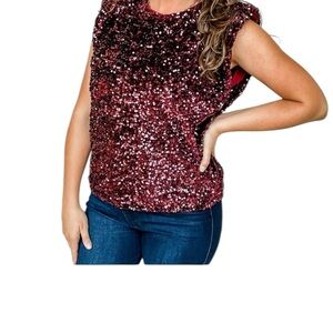 Buddy Love Sequin Sleeveless Top - Merlot Sz S Holiday NYE Dressy